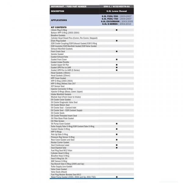FORD MOTORCRAFT KC3Z-6E078-AA (ESK-1) LOWER GASKET & SEAL KIT